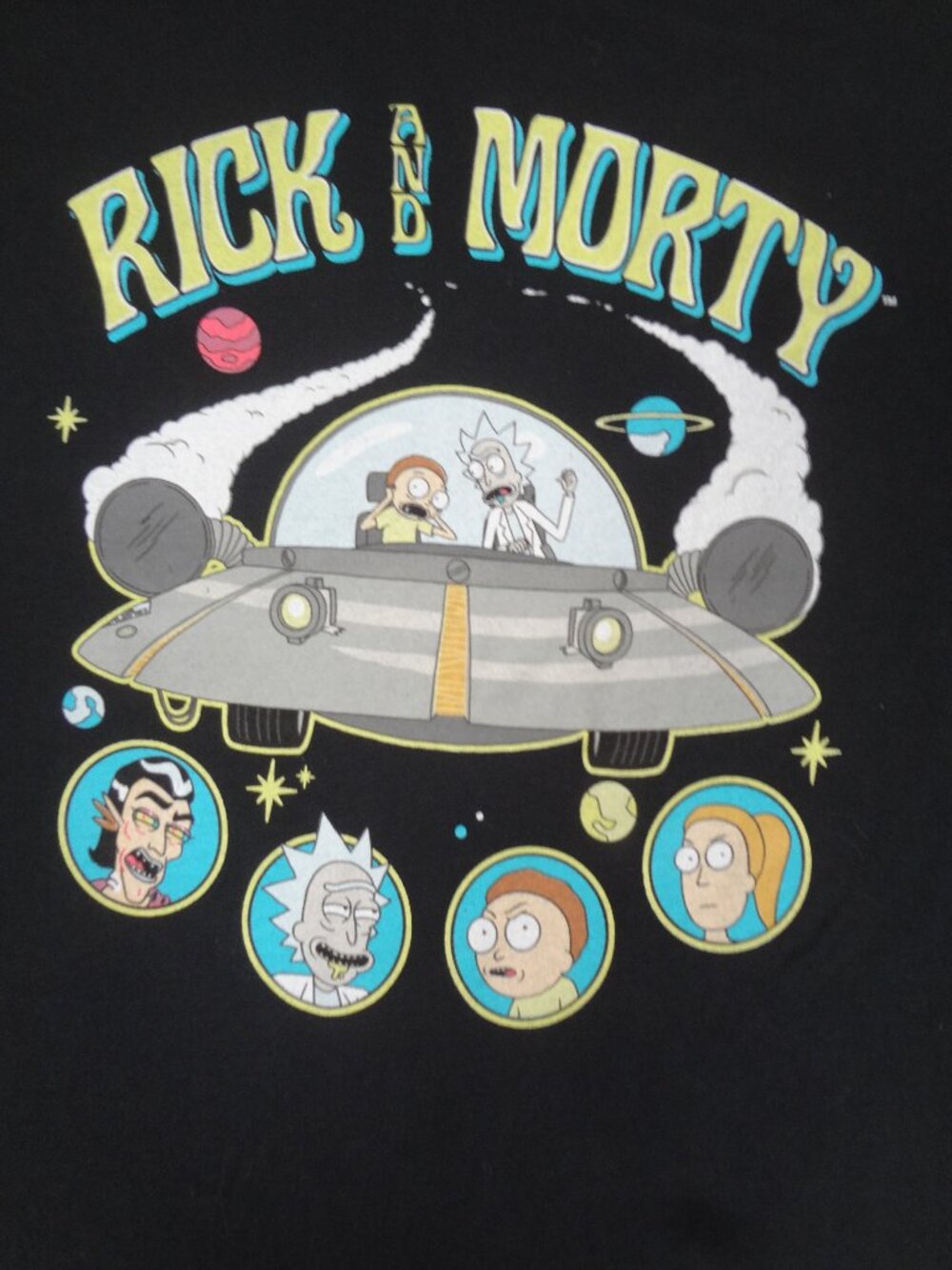 RICK & MORTY SPACESHIP FLYING CARTOON NETWORK BLACK MEDIUM T-SHIRT L963